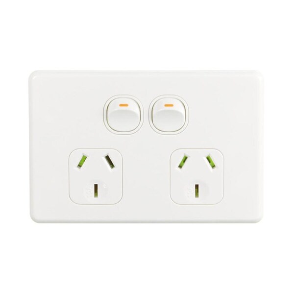 Trader Flat Cat FLPP2G - Slimline 10 amp Double Power Point - White