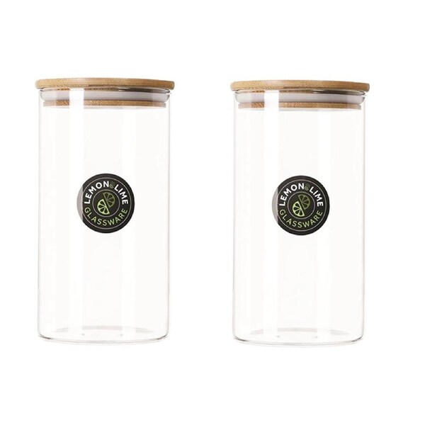 2x 1.2L Glass Jar Bamboo Lid Food Kitchen Pantry Storage Canister Container