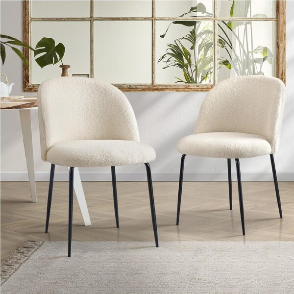 Oikiture 2x Dining Chairs Accent Chair Armchair Kitchen Upholstered Sherpa White