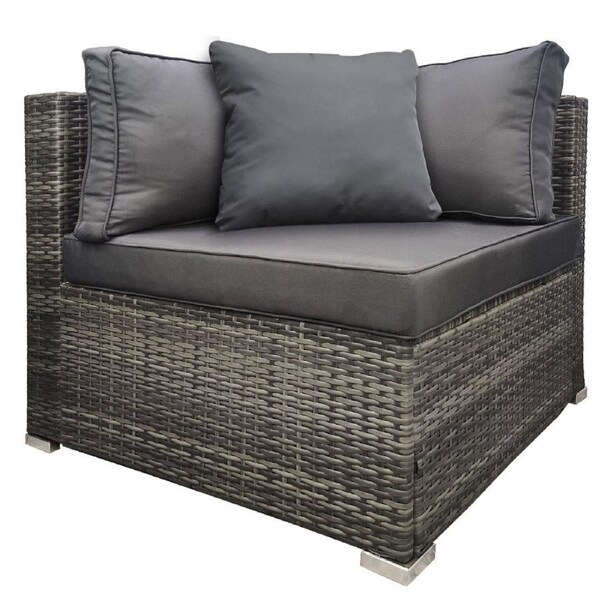 LONDON RATTAN Outdoor Corner Sofa Lounger 1 Seater Modular Lounge Chair Wicker Furniture, Grey
