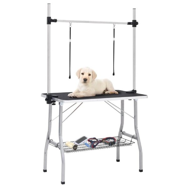 Adjustable Dog Grooming Table with 2 Loops and Basket vidaXL
