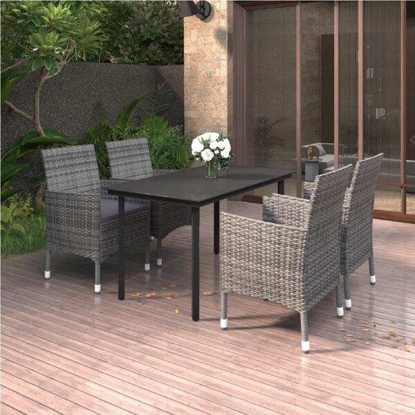 5 Piece Garden Dining Set Poly Rattan and Glass vidaXL