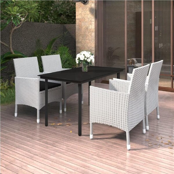 5 Piece Garden Dining Set Poly Rattan and Glass vidaXL