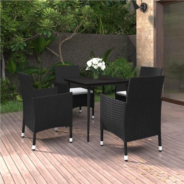 5 Piece Garden Dining Set with Cushions Poly Rattan and Glass vidaXL
