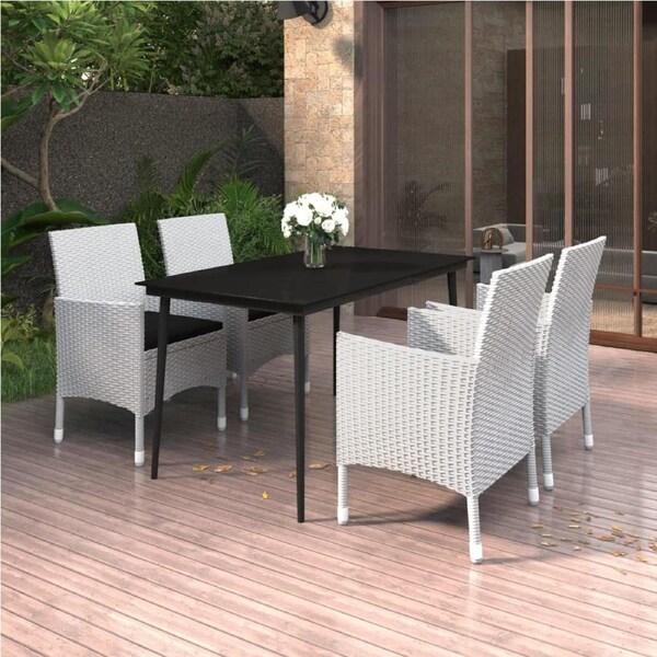 5 Piece Garden Dining Set with Cushions Poly Rattan and Glass vidaXL