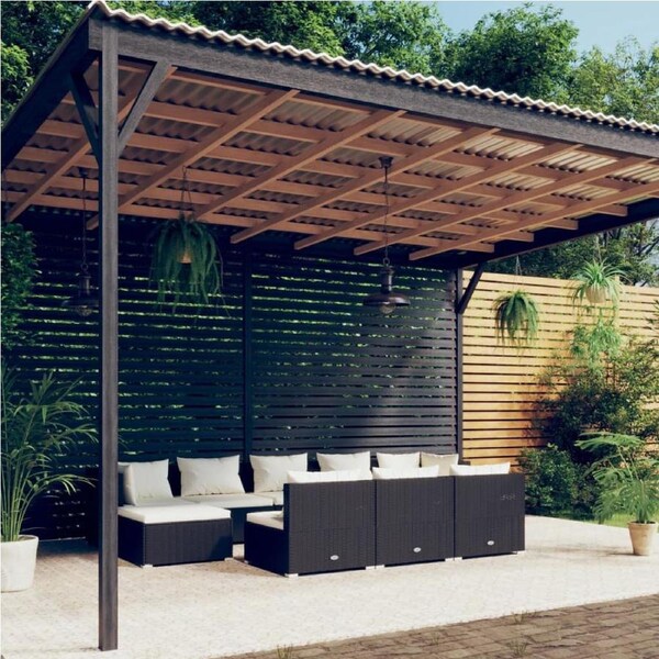 10 Piece Garden Lounge Set with Cushions Black Poly Rattan vidaXL