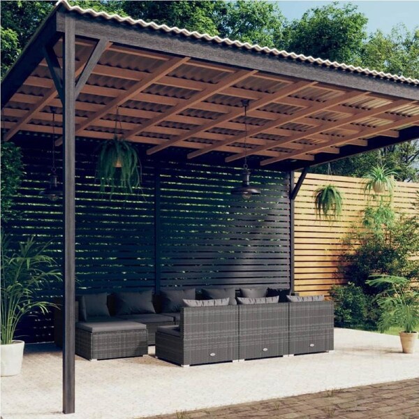 10 Piece Garden Lounge Set with Cushions Grey Poly Rattan vidaXL