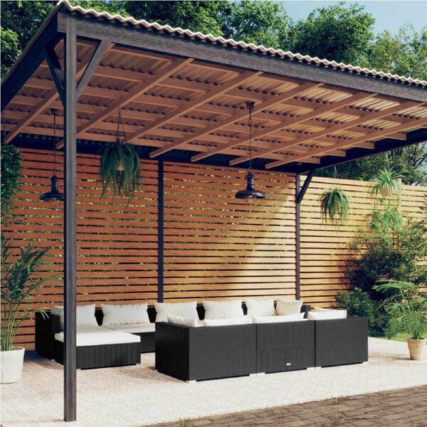 10 Piece Garden Lounge Set with Cushions Black Poly Rattan vidaXL