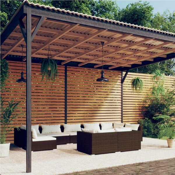 9 Piece Garden Lounge Set with Cushions Brown Poly Rattan vidaXL