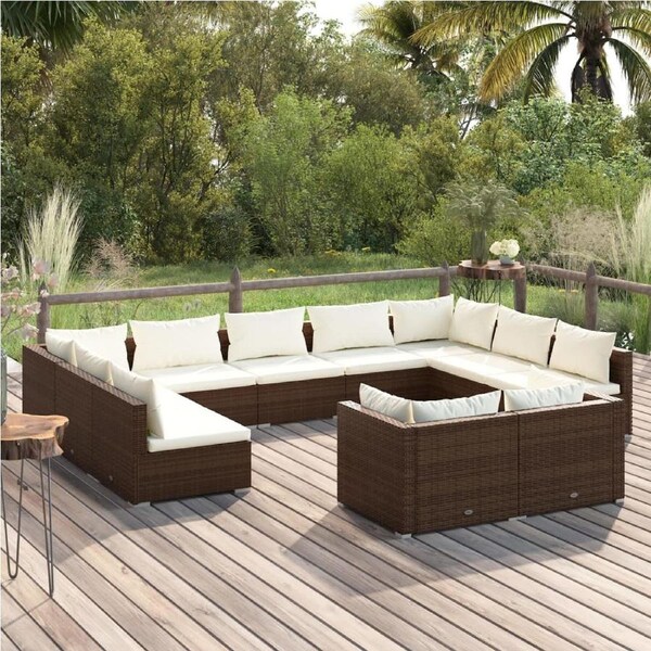 11 Piece Garden Lounge Set with Cushions Brown Poly Rattan vidaXL