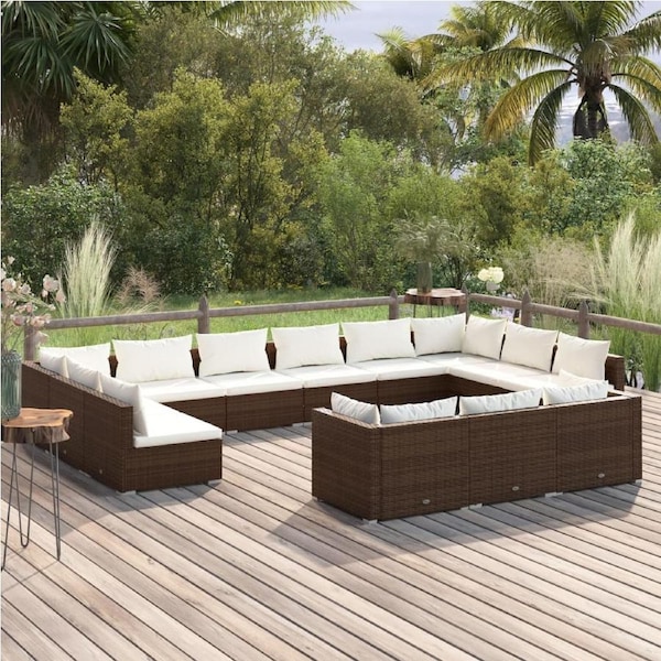 13 Piece Garden Lounge Set with Cushions Brown Poly Rattan vidaXL