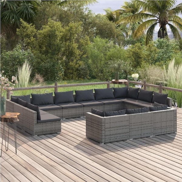 13 Piece Garden Lounge Set with Cushions Grey Poly Rattan vidaXL