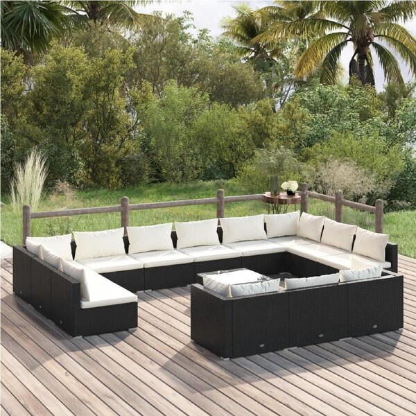 14 Piece Garden Lounge Set with Cushions Black Poly Rattan vidaXL