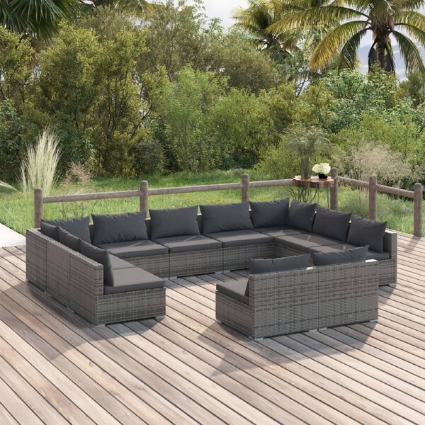 11 Piece Garden Lounge Set with Cushions Grey Poly Rattan vidaXL