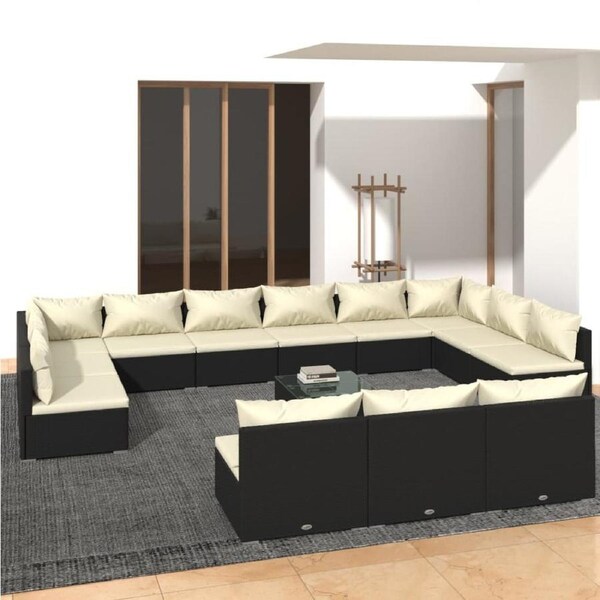 14 Piece Garden Lounge Set with Cushions Black Poly Rattan vidaXL