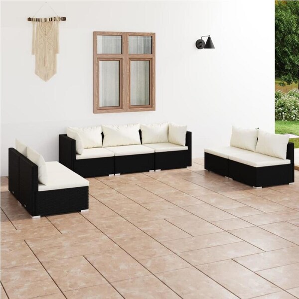 7 Piece Garden Lounge Set with Cushions Poly Rattan Black vidaXL