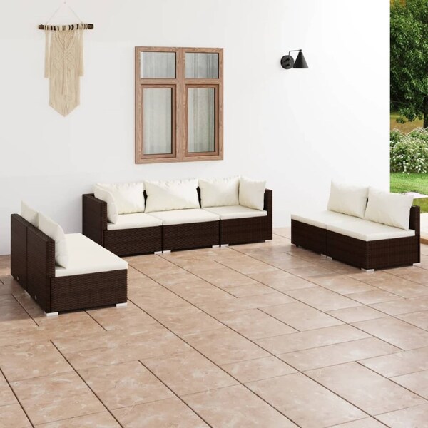 7 Piece Garden Lounge Set with Cushions Poly Rattan Brown vidaXL