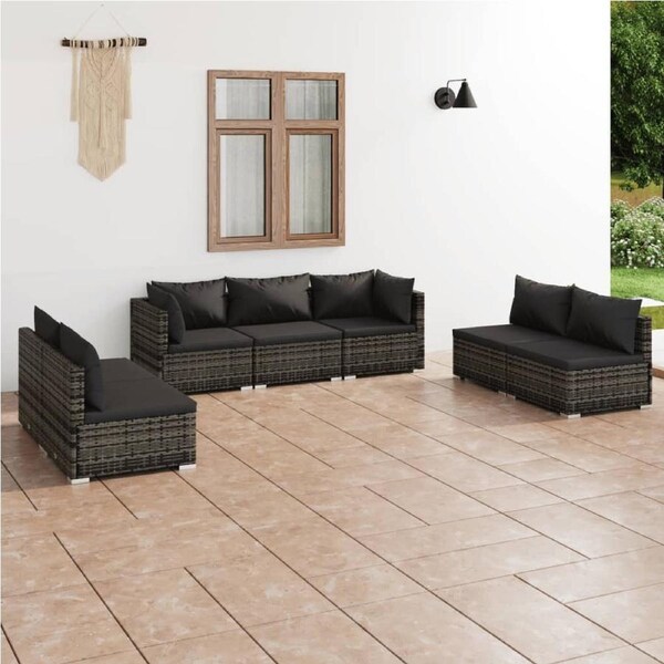 7 Piece Garden Lounge Set with Cushions Poly Rattan Grey vidaXL