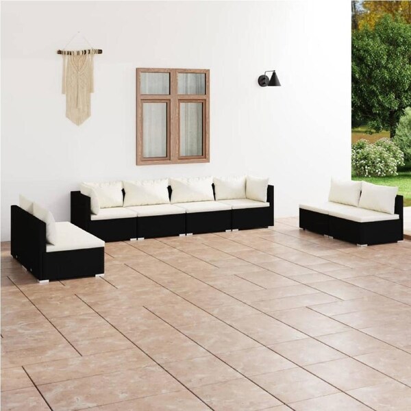 8 Piece Garden Lounge Set with Cushions Poly Rattan Black vidaXL
