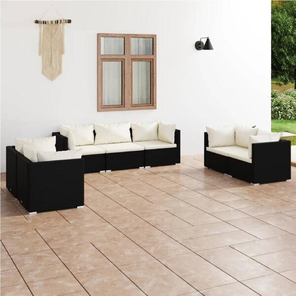 7 Piece Garden Lounge Set with Cushions Poly Rattan Black vidaXL