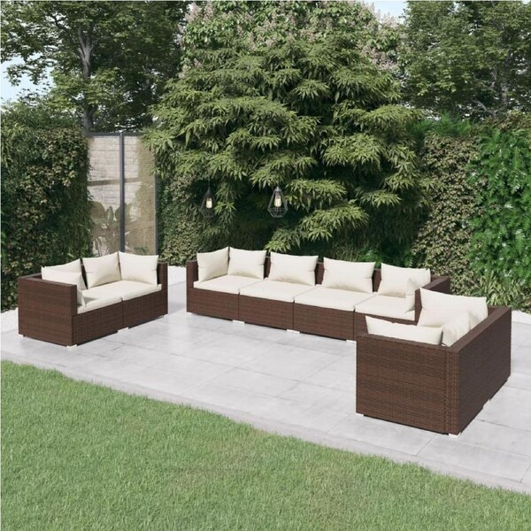8 Piece Garden Lounge Set with Cushions Poly Rattan Brown vidaXL