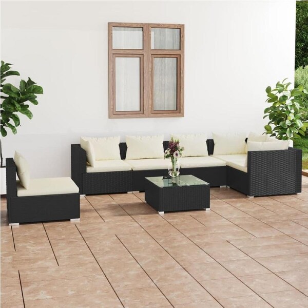 7 Piece Garden Lounge Set with Cushions Poly Rattan Black vidaXL