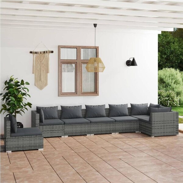 7 Piece Garden Lounge Set with Cushions Poly Rattan Grey vidaXL