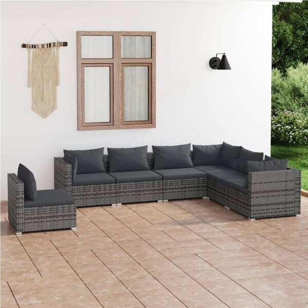 7 Piece Garden Lounge Set with Cushions Poly Rattan Grey vidaXL