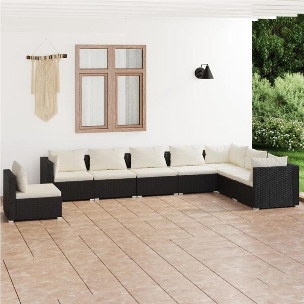 8 Piece Garden Lounge Set with Cushions Poly Rattan Black vidaXL
