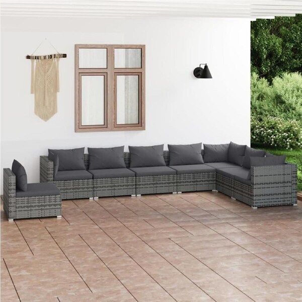 8 Piece Garden Lounge Set with Cushions Poly Rattan Grey vidaXL