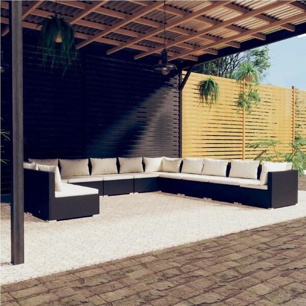 11 Piece Garden Lounge Set with Cushions Black Poly Rattan vidaXL