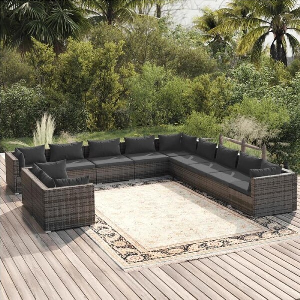 11 Piece Garden Lounge Set with Cushions Grey Poly Rattan vidaXL