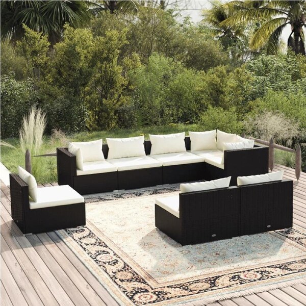 8 Piece Garden Lounge Set with Cushions Poly Rattan Black vidaXL