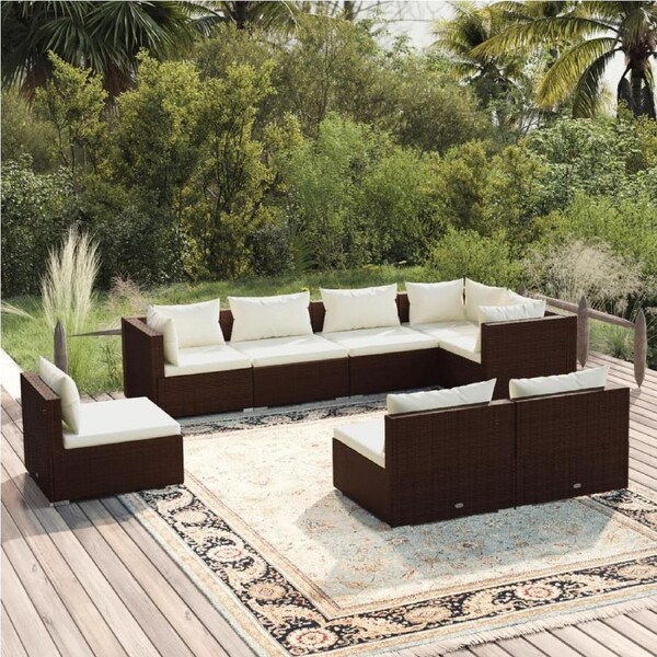 8 Piece Garden Lounge Set with Cushions Poly Rattan Brown vidaXL