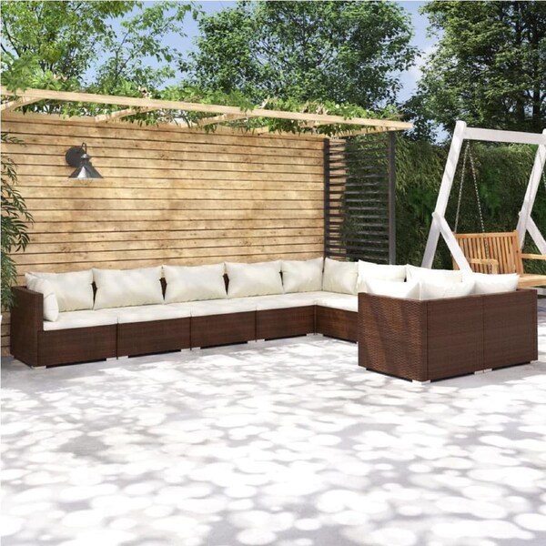 9 Piece Garden Lounge Set with Cushions Poly Rattan Brown vidaXL