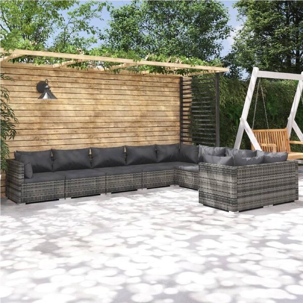 9 Piece Garden Lounge Set with Cushions Poly Rattan Grey vidaXL