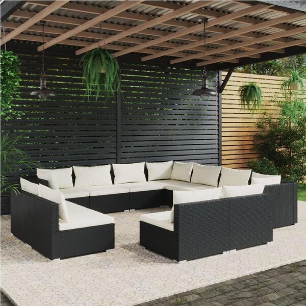 11 Piece Garden Lounge Set with Cushions Black Poly Rattan vidaXL
