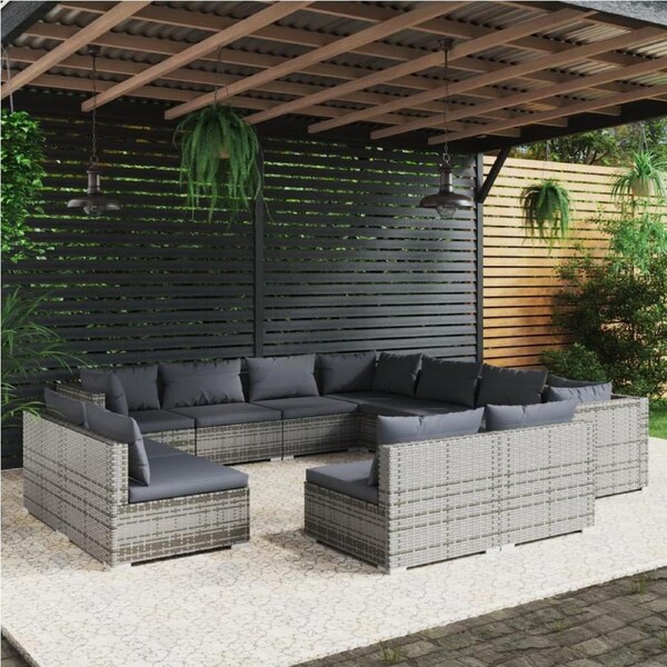 11 Piece Garden Lounge Set with Cushions Grey Poly Rattan vidaXL