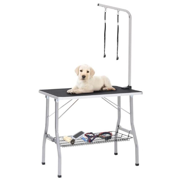 Adjustable Dog Grooming Table with 2 Loops and Basket vidaXL