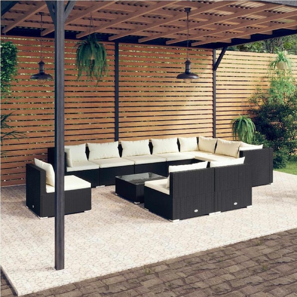 11 Piece Garden Lounge Set with Cushions Poly Rattan Black vidaXL