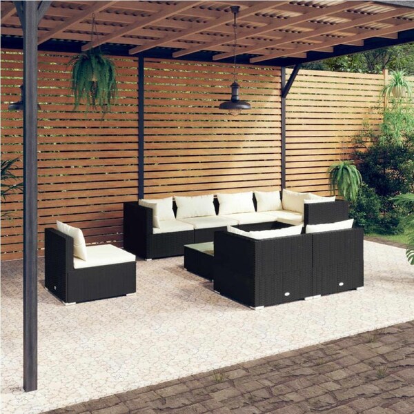9 Piece Garden Lounge Set with Cushions Poly Rattan Black vidaXL