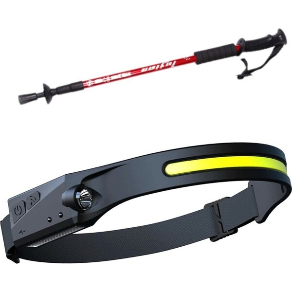Ozoffer LED Motion Sensor Waterproof COB Head Torch & Lightweight Hiking Trekking Poles