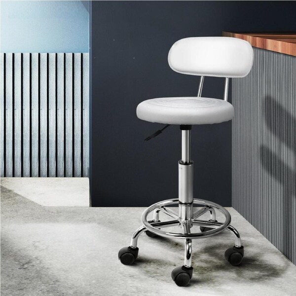 Artiss Salon Stool Swivel Chair Backrest White