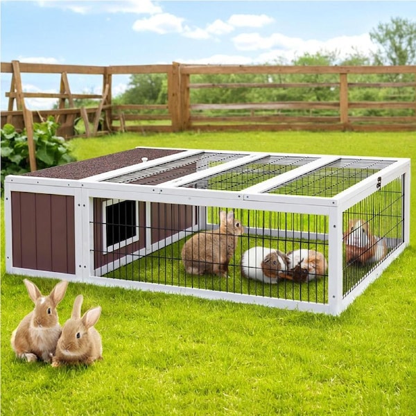124cm x 90cm x 35cm i.Pet Rabbit Hutch Chicken Coop Large Outdoor Wooden Run Cage House