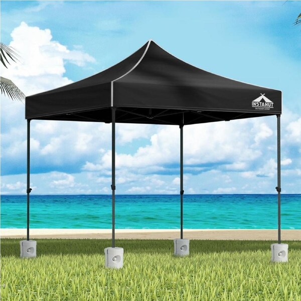3x3m Gazebo InstaHut w/Base Podx4 Marquee Camping Tent Canopy Black