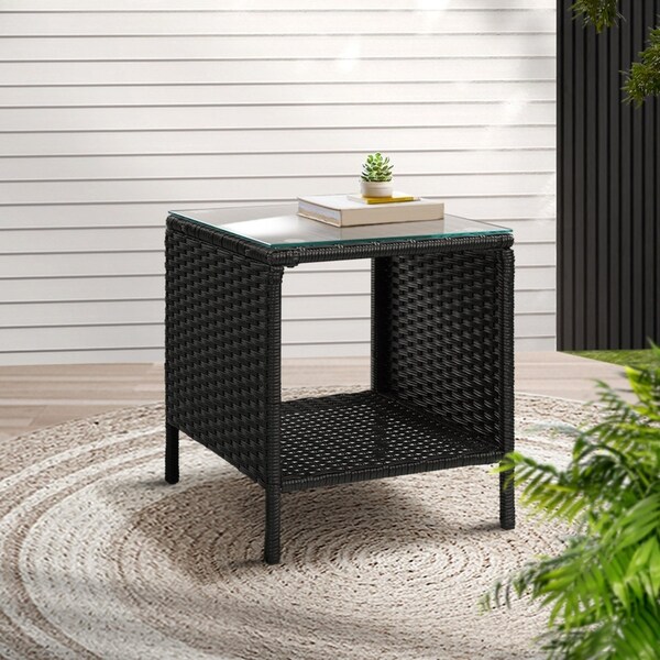 1x Gardeon Outdoor Side Table Coffee Rattan Patio Furniture Desk Indoor Garden Black