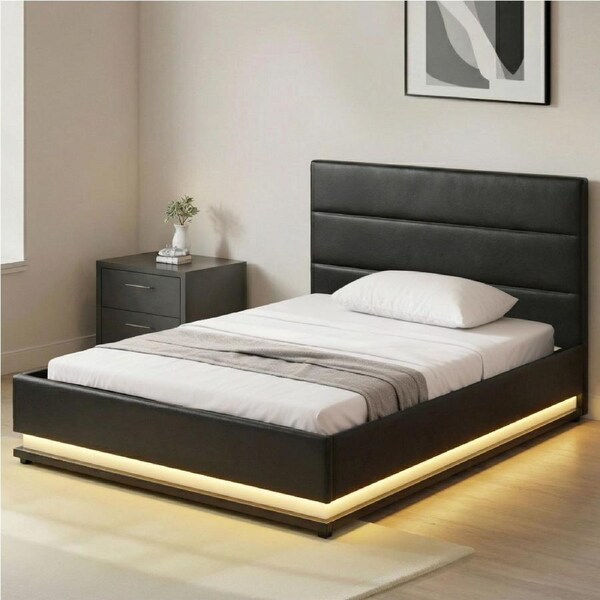 Artiss Bed Frame King Single with LED Lights Platform KS Beds Black LUMI