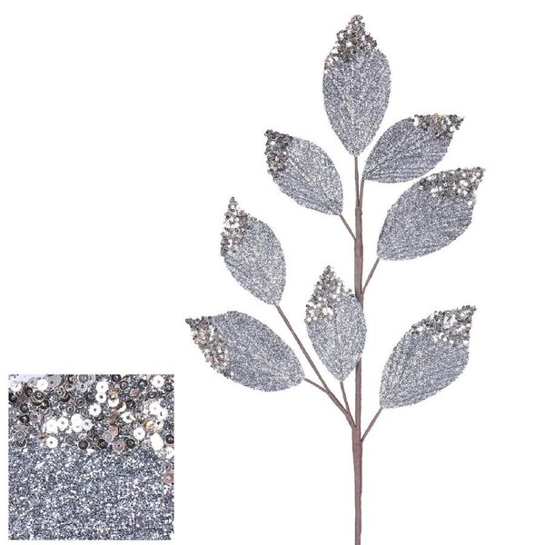 Dark Grey Velvet/Glitter Leaf Stem 70cm