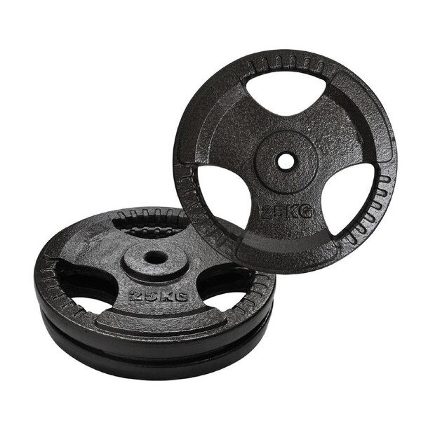 25kg x 2 - Standard 26.5mm Triple Handle Hammertone Cast Iron Weight Plate Set