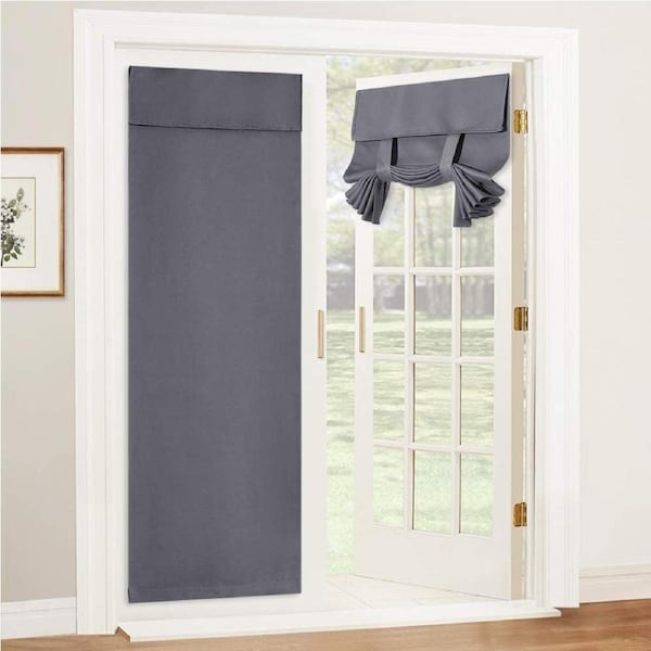 2x Blackout Door Curtain - Privacy Thermal Insulated Door Window Curtains for Patio French Door Front Door Sidelight Curtain Tie up Shade, Grey